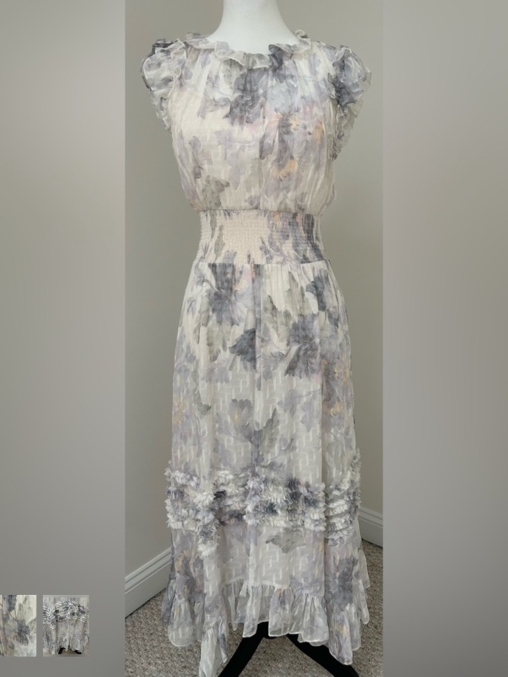 Rebecca Taylor Lily Smock Midi Dress Delicate Floral Size XS